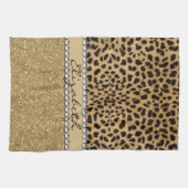 ヒョウの点金ゴールドのグリッターのラインストーンの写真のプリント キッチンタオル (横)