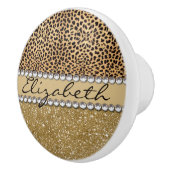 ヒョウの点金ゴールドのグリッターのラインストーンの写真のプリント セラミックノブ (右)