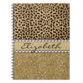 ヒョウの点金ゴールドのグリッターのラインストーンの写真のプリント ノートブック (正面)