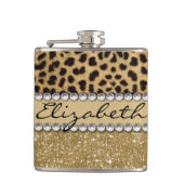 ヒョウの点金ゴールドのグリッターのラインストーンの写真のプリント フラスク (正面)