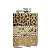 ヒョウの点金ゴールドのグリッターのラインストーンの写真のプリント フラスク (右)