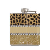 ヒョウの点金ゴールドのグリッターのラインストーンの写真のプリント フラスク (裏面)