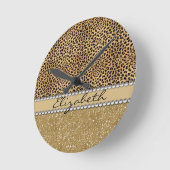 ヒョウの点金ゴールドのグリッターのラインストーンの写真のプリント ラウンド壁時計 (傾斜)