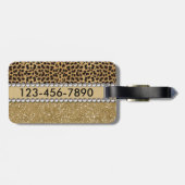 ヒョウの点金ゴールドのグリッターのラインストーンの写真のプリント ラゲッジタグ (裏面横)