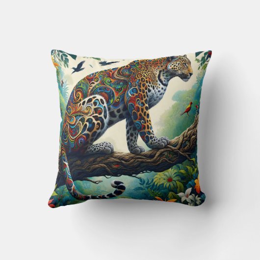 ヒョウの熱意鮮やか:ジャングルの模様 クッション (裏面)
