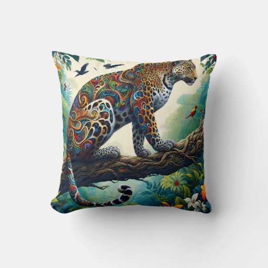 ヒョウの熱意鮮やか:ジャングルの模様 クッション (正面)