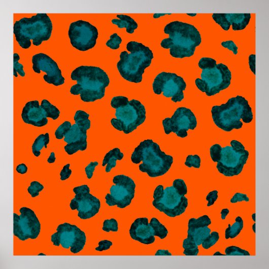 ヒョウの皮と水色のシームレスなパターン。ファ ポスター (正面)