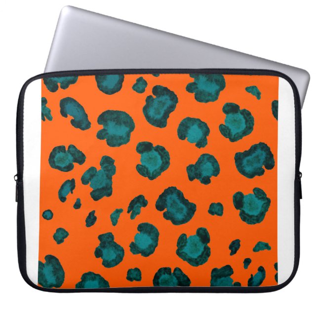 ヒョウの皮と水色のシームレスなパターン。ファ ラップトップスリーブ (正面)