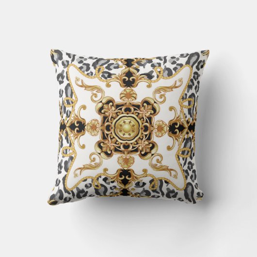 ヒョウの皮と金の包丁の継ぎ目のない模様 クッション (裏面)