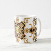 ヒョウの皮と金の包丁の継ぎ目のない模様 コーヒーマグカップ (正面右)