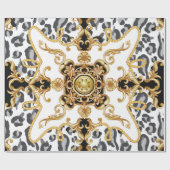 ヒョウの皮と金の包丁の継ぎ目のない模様 ラッピングペーパー (フラット)