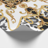 ヒョウの皮と金の包丁の継ぎ目のない模様 ラッピングペーパー (角)