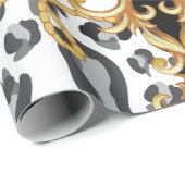 ヒョウの皮と金の包丁の継ぎ目のない模様 ラッピングペーパー (ロールコーナー)