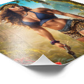 ヒョウの皮に女性のボディビルダーのパワーをショーケース フォトプリント            (角)