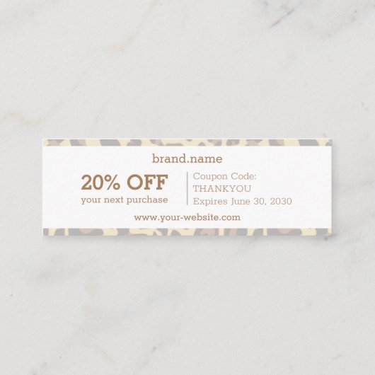 ヒョウの皮のアニマルプリントパターン割引ギフト スキニー名刺 (裏面)