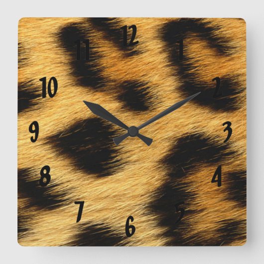 ヒョウの皮のアニマルプリント スクエア壁時計 (正面)