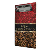 ヒョウの皮の模様と赤いグリッター ミニクリップボード (アングル2)