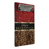 ヒョウの皮の模様と赤いグリッター ミニクリップボード (アングル)