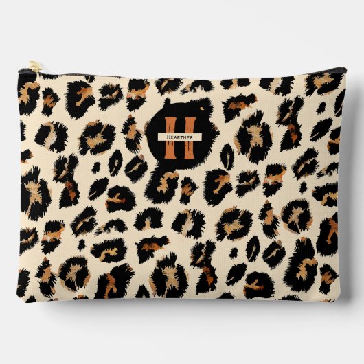 ヒョウの皮モダン、動物の花弁、モノグラム アクセサリーポーチ (正面)