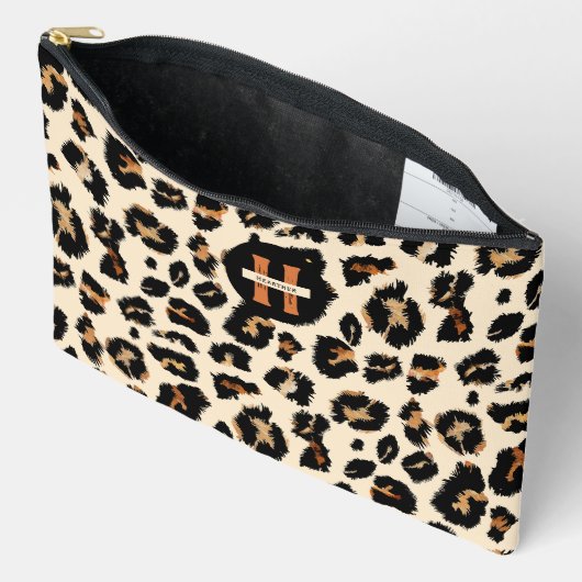 ヒョウの皮モダン、動物の花弁、モノグラム アクセサリーポーチ (見開き)