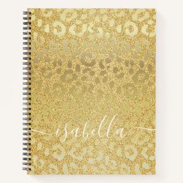 ヒョウの皮金ゴールドオン金ゴールドグリッター ノートブック