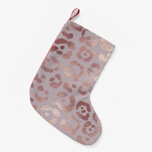 ヒョウの皮：バラ金ゴールドエレガンス。 スモールクリスマスストッキング (正面 (吊り時))