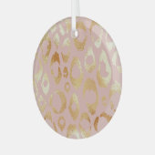 ヒョウの皮、バラ金ゴールドテクスチャ ガラスオーナメント (正面左)