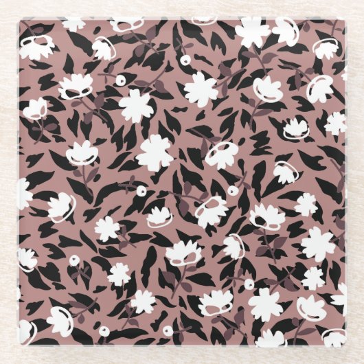 ヒョウの背景の花のパターン。 ガラスコースター (正面)