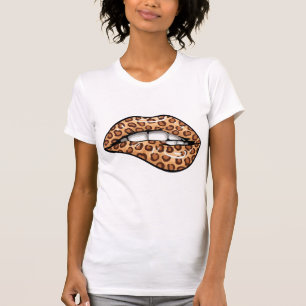 ヒョウの茶色の斑点チーター柄の唇Tシャツ Tシャツ