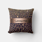 ヒョウの茶色の黒いパターン名 クッション (正面)