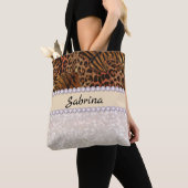 ヒョウの虎の皮ピンクのダイヤモンドグリッター結晶 トートバッグ (クローズアップ)