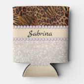 ヒョウの虎の皮ピンクのダイヤモンドグリッター結晶 缶クーラー (正面)