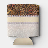 ヒョウの虎の皮ピンクのダイヤモンドグリッター結晶 缶クーラー (裏面)