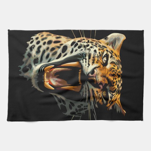 ヒョウの轟音による攻撃頭部 キッチンタオル (横)