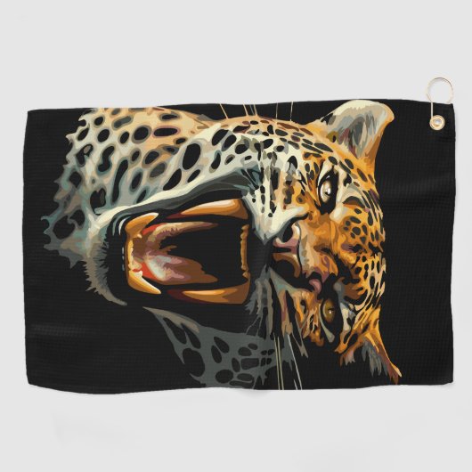 ヒョウの轟音による攻撃頭部 ゴルフタオル (横)