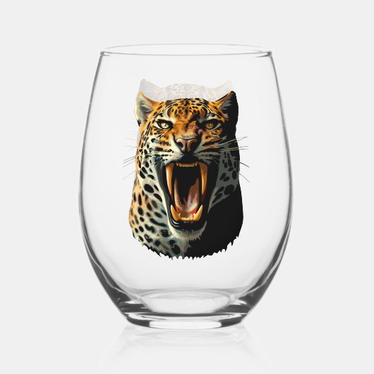 ヒョウの轟音による攻撃頭部 ステムなしワイングラス (裏面)