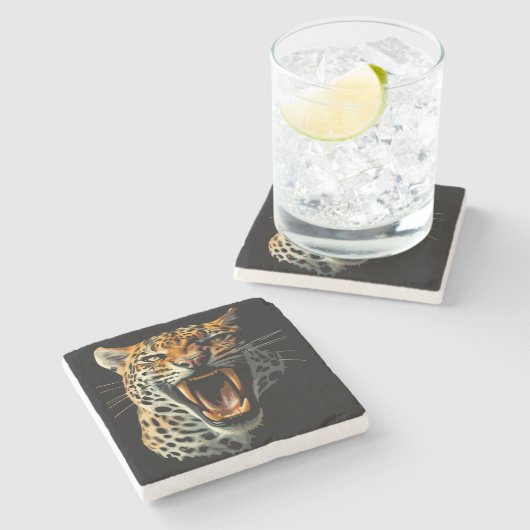 ヒョウの轟音による攻撃頭部 ストーンコースター (横)