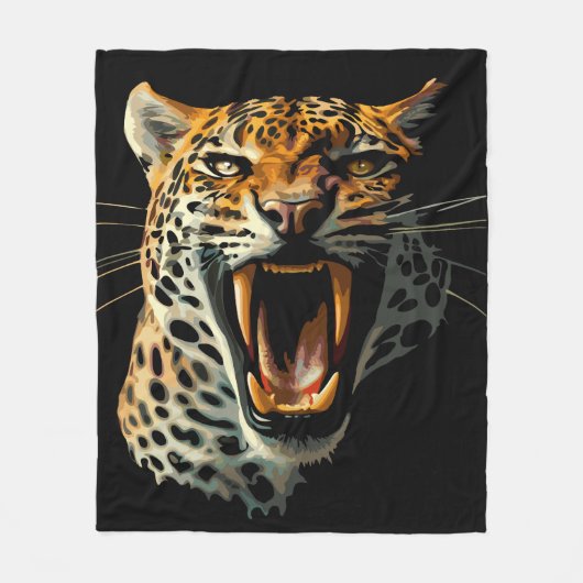 ヒョウの轟音による攻撃頭部 フリースブランケット (正面)