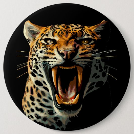 ヒョウの轟音による攻撃頭部 缶バッジ (正面)