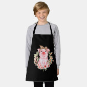 ヒョウの鉢巻きの花かわいい豚 エプロン (着用した状態)