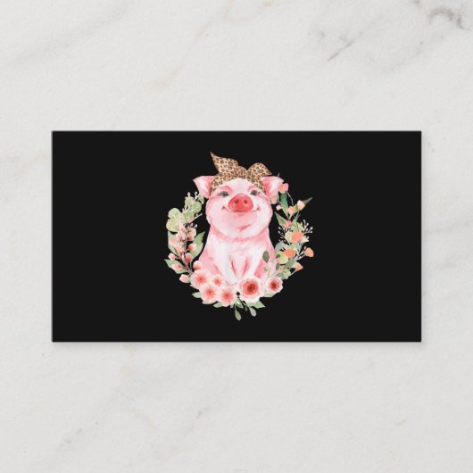 ヒョウの鉢巻きの花かわいい豚 名刺 (正面)