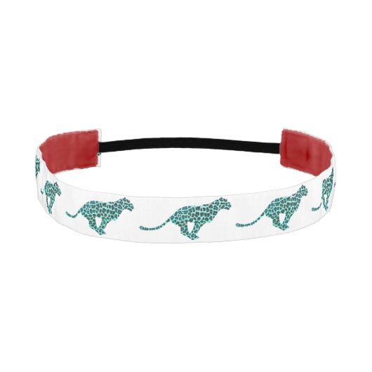 ヒョウの黒およびティール(緑がかった色)のプリント アスレチックヘッドバンド (正面)