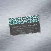 ヒョウの黒およびティール(緑がかった色)のプリント マグネット名刺 (インサイチュ)