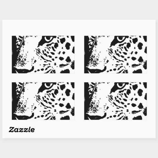 ヒョウの黒と白の目 長方形シール (シート)