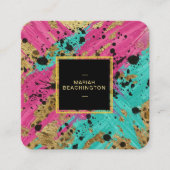 **ヒョウはっきりした抽象芸術動物ネオン金ゴールドAP93 スクエア名刺 (正面)