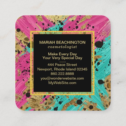 **ヒョウはっきりした抽象芸術動物ネオン金ゴールドAP93 スクエア名刺 (裏面)
