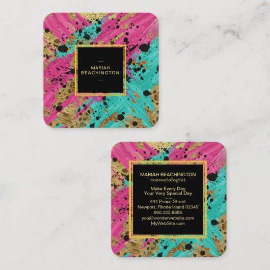 **ヒョウはっきりした抽象芸術動物ネオン金ゴールドAP93 スクエア名刺 (正面/裏面)