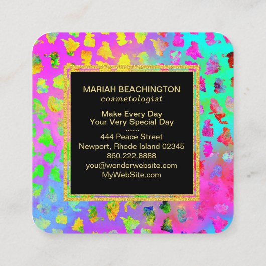 **ヒョウはっきりしたAP93抽象芸術動物金ゴールドネオン スクエア名刺 (裏面)