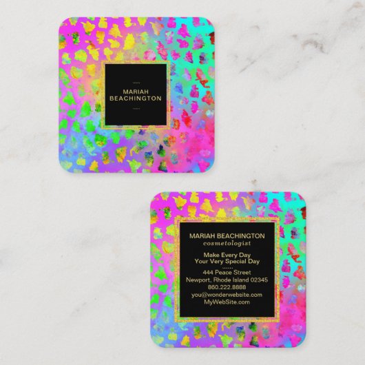 **ヒョウはっきりしたAP93抽象芸術動物金ゴールドネオン スクエア名刺 (正面/裏面)