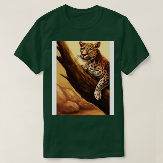 ヒョウは木2に横たわる Tシャツ (デザイン正面)